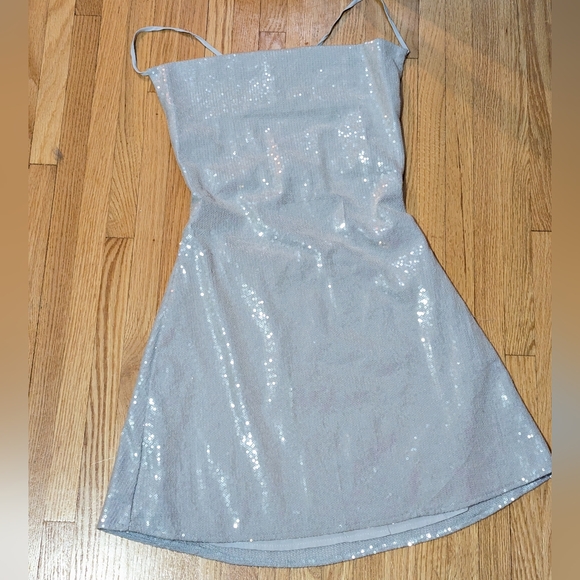 Hello Molly Sequined Shimmy Dance Mini Dress Strappy Back Baby Blue Size S - Picture 5 of 14